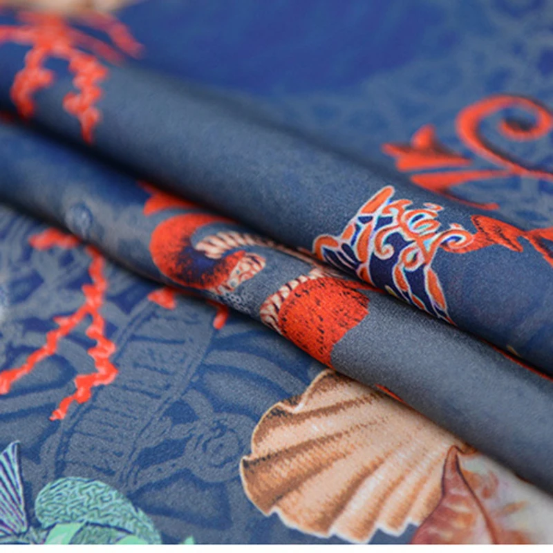 Морской принт с животными шелковая ткань качество натуральный шелк двойной