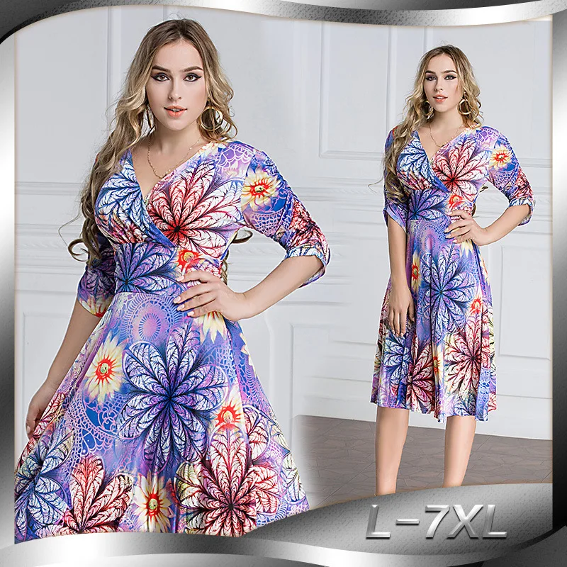 Женское платье в богемном стиле с v образным вырезом и рукавами пятиконечной