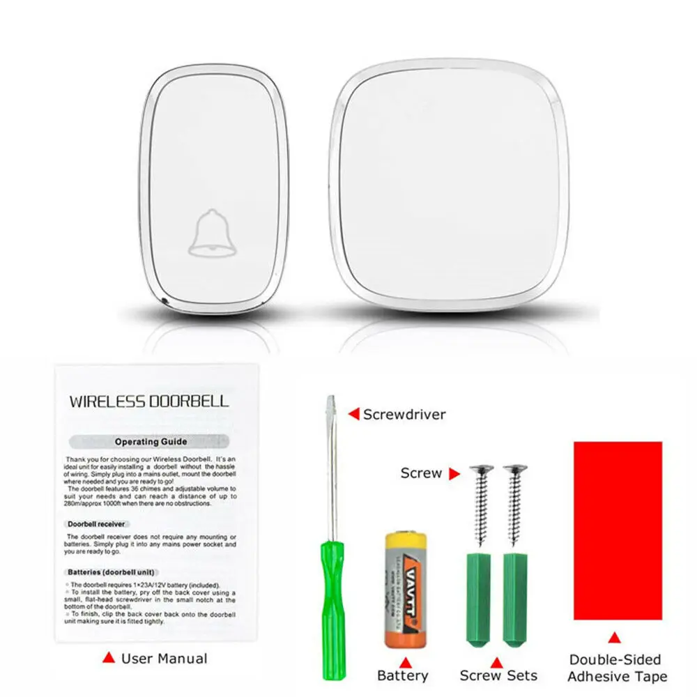 

Wireless Doorbell Digital Jingle Bell IP44 Waterproof Wall Plug-in Chime Remote 300M 36 Tunes 25~85db for Apartment Hotel Office