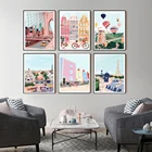 Постер в скандинавском стиле с изображением путешествий по городам, Нью-Йорка, Парижа, Барселоны, Бристоля, пейзаж, Картина на холсте, настенные картины, домашний декор