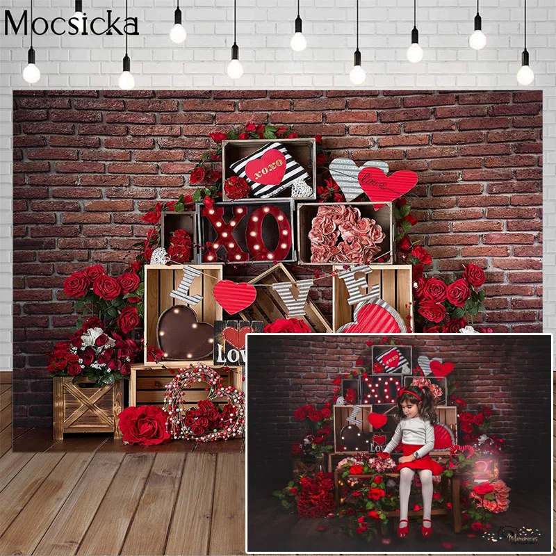 Mocsicka День Святого Валентина красная роза кирпичная стена фотография Фон любовь