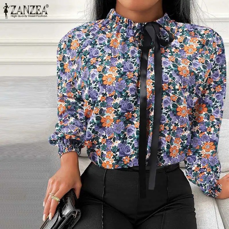 

Женская блузка с цветочным принтом, на шнуровке