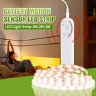 Под кабинет Светильник лампы светодиодные ленты 5V Батарея гибкая лента PIR Smart Motion Сенсор Водонепроницаемый для ванной светодиодный ночной Светильник Инж