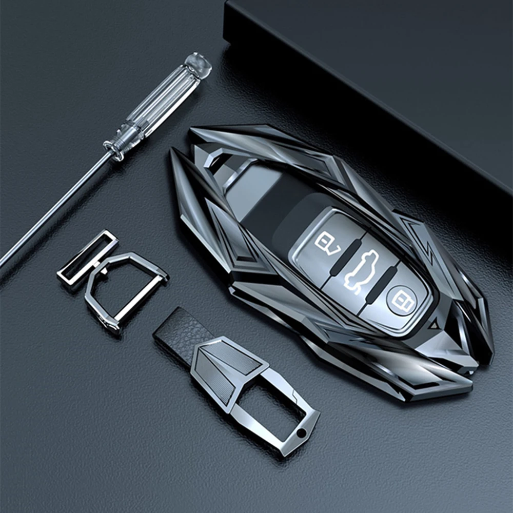 

Metal Zinc Alloy Car Smart Key Case Cover Fob Shell Keychain For Audi A4L A6L Q5 A5 A7 A8 S5 S7 Keyless Entry Key Car Styling
