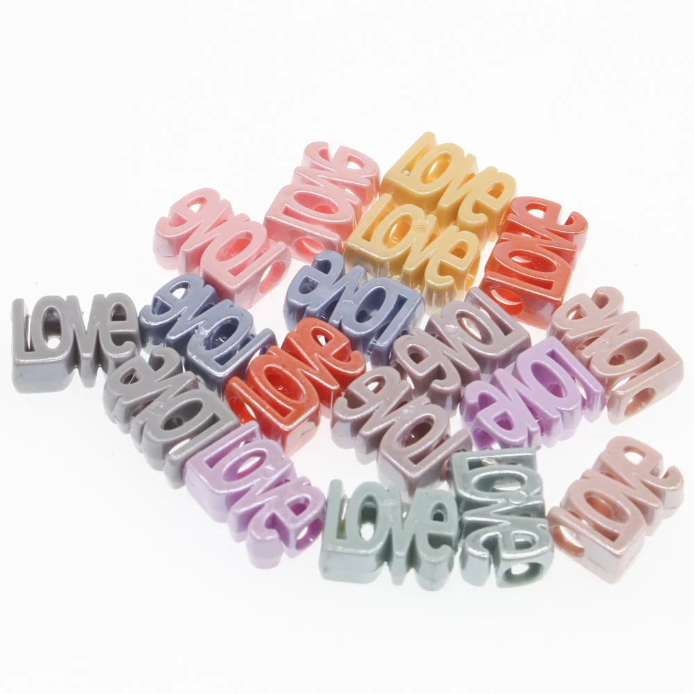 

CHONGAI 50Pcs Acrylic “Love” Charms Alphabet Beads Big Hole Handmade Ornament Accessories For Jewelry Making Women Gift