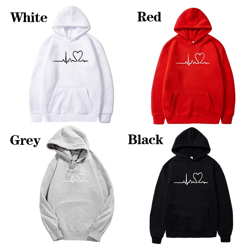 

S-XXXL 4 Colors Long Sleeve Heart Printed Hoodies Casual Soft Comfortable Solid Unisex Plus Size Pullover