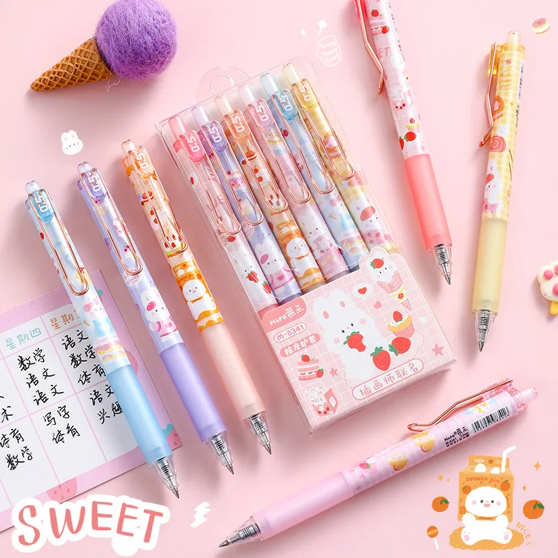 

36 pcs/lot Kawaii Strawberry Rabbit Gel Pen Cute 0.5mm Black ink Signature Pens Promotional Gift Stationery School Supplies