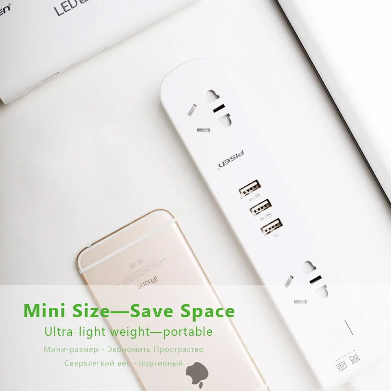 

PISEN 2 Outlets & 3 USB Outputs Power Strip Electronic Smart Extension Socket Plug with EU Adapter Power Button Surge Protector