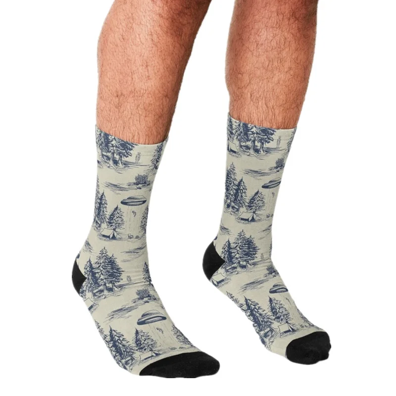 

2021 Funny Socks Men harajuku William Morris Jacobean Floral Black Background Printed Happy hip hop Men Socks