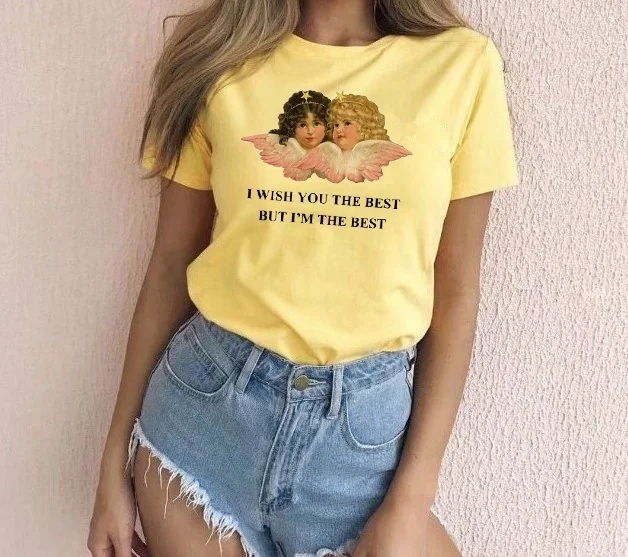 

Starqueen-JBH 1pcs Summer Fashion Top Tee I Wish You the Best but I'm the Best Letter Print Top Grunge Casual Tee