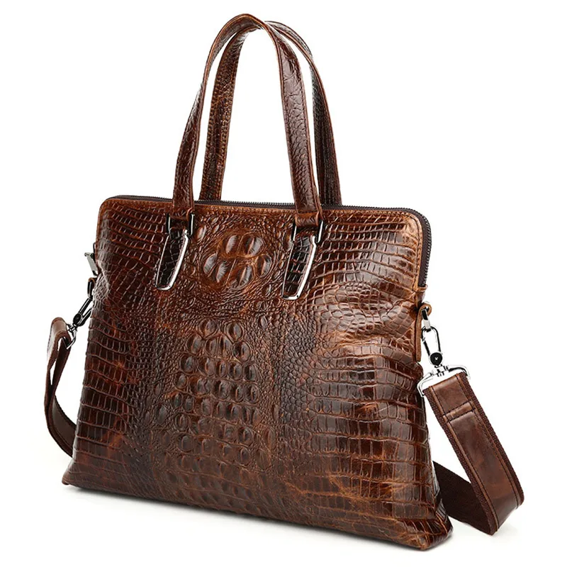 Men Vintage Crocodile Handbags Male Genuine Leather Messenger Bags Horizontal Leather Laptop Bag Large Men's Travel Briefcases