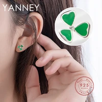 yanney silver color 2022 trendy fashion clover stud earrings woman simple and fresh green leaf jewelry party accessories