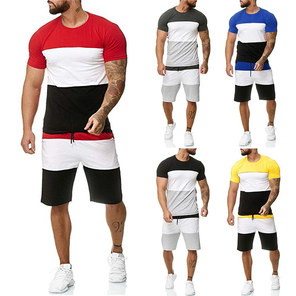 

Summer 2 Piece Sporting Suits Short Sleeve Quick Drying Men's 2-Piece Summer T-Shirt And Shorts Sportswear Men Set Fitness Suit
