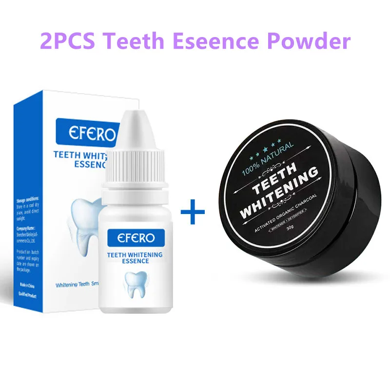 

2pcs/set Activated Charcoal Teeth Whitening Powder Natural Coconut Teeth Whitener with Teeth Whitening Essence Tooth Cleaning