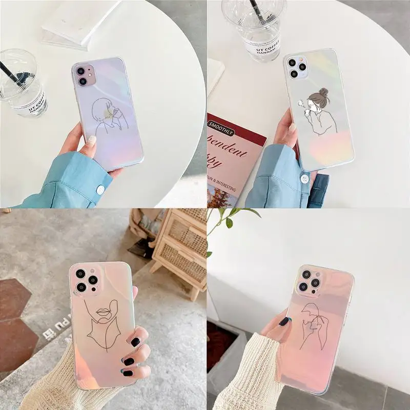 

Abstract Art Lines candy color Phone Case for iPhone xiaomi redmi 7 8 9 11 12 10 S X XS XR MINI Pro Max Plus laser Transparent