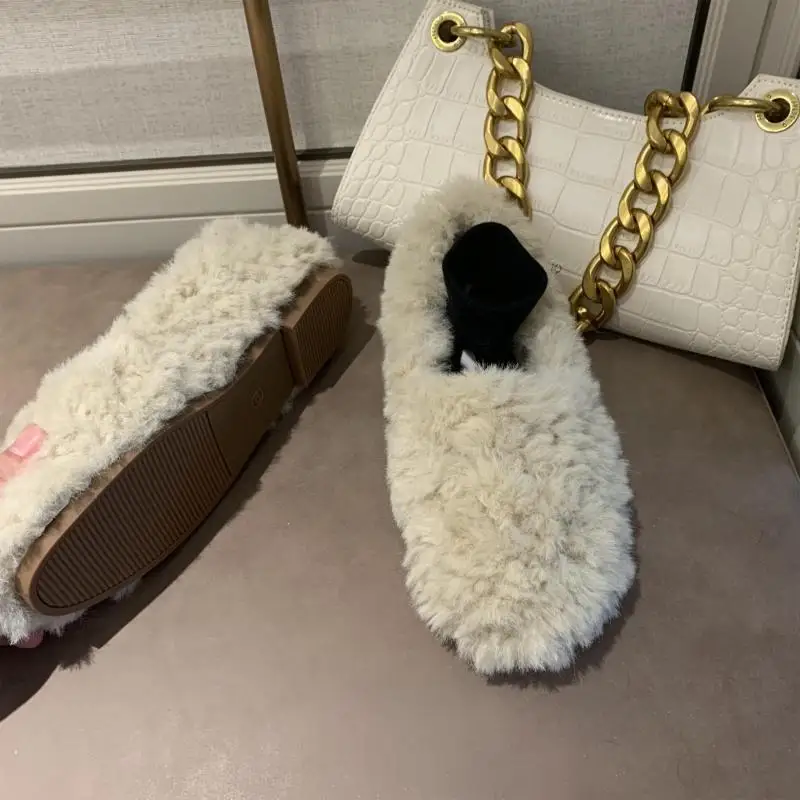 

Wool Fur Loafers Women Winter Warm Flats Shoes Slip on Furry Slide Casual Round Toe Shallow Shoes Comfortable Zapatos De Mujer