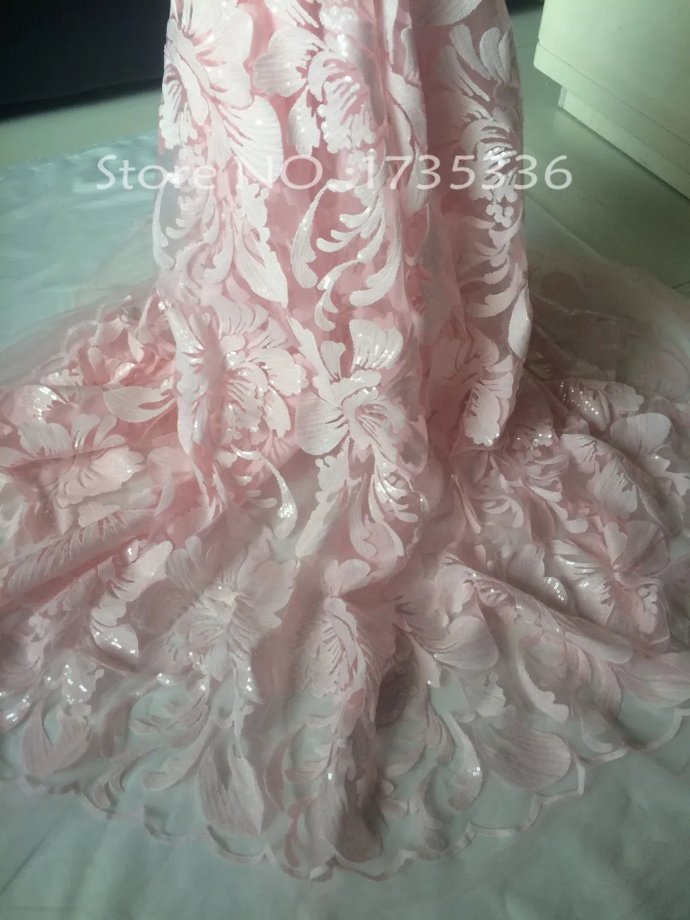 

Lagre Applique Flower White Sequin Embroidery African Lace Guipure Fabric Material Sew Wedding Dress 5yards