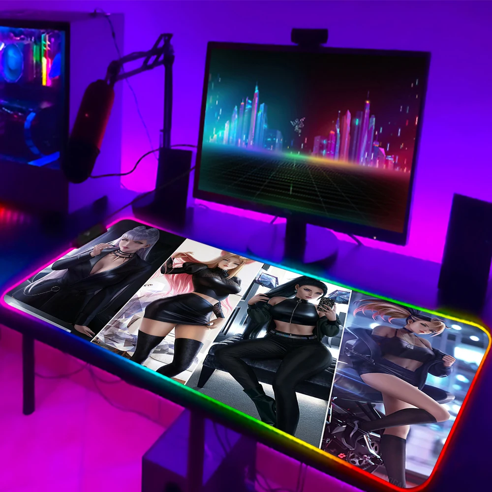

Pc Kawaii Girl Gamer Gaming Decoration KDA League of Legends Seraphine Akali Kayn Lol Ashe Rgb Mouse Pad Led Gamers Accessories