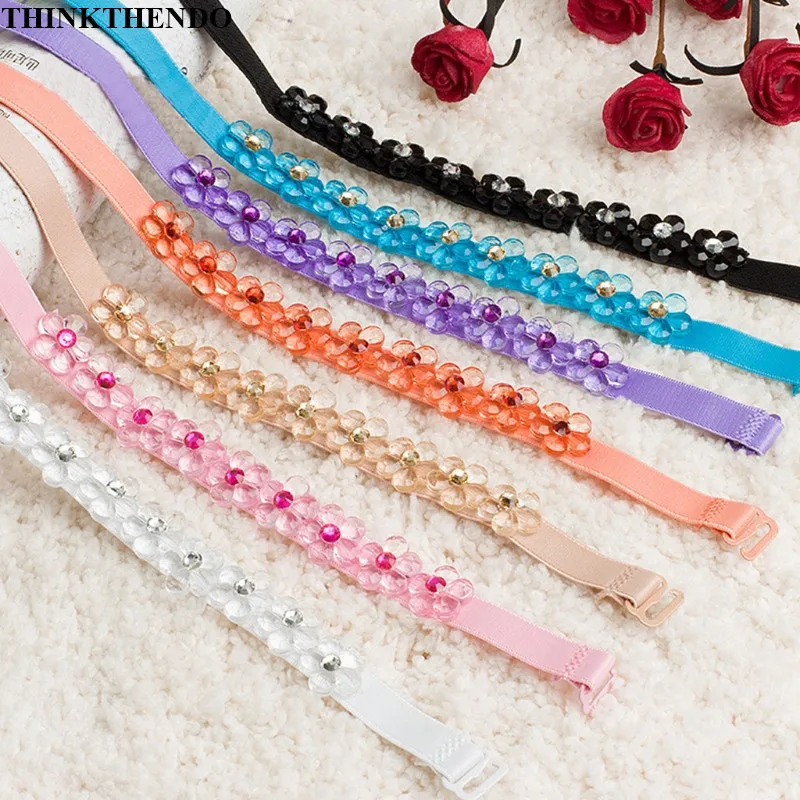 Women Bra Strap Flower Rhinestone Decoration Invisible Elastic Shoulder Straps for Bridal Wedding Party |