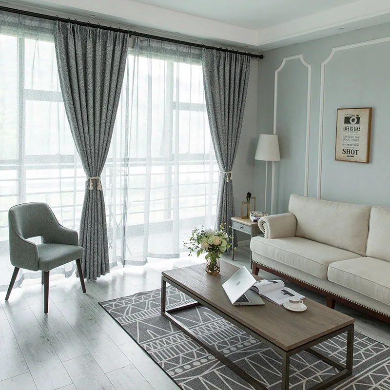 Пасторальные листья Шторы серый для Гостиная зеленый сплошные оконные Спальня