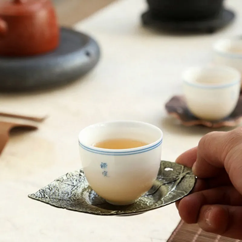 

Kung Fu Tea Set Alloy Copper Tea Trays Chinese Tea Table Decoration Coaster Dessert Tray Table Accessories