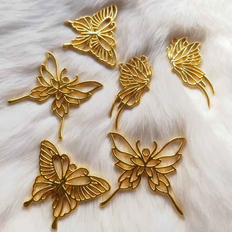

5pcs Golden Butterfly Decor Metal Frame Jewelry Fillings Pendant Accessory DIY Charms Handmade UV Resin Earrings Bezels Craft