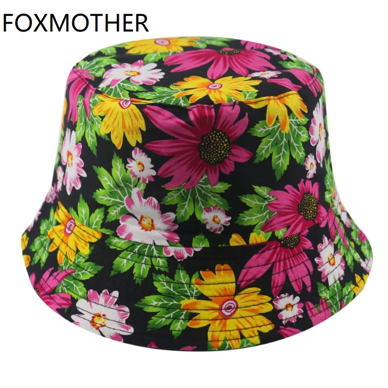 

FOXMOTHER New Fashion Reversible Daisy Floral Fisherman Caps Sun Bucket Hats Women Casquette Bob chapeau Femme