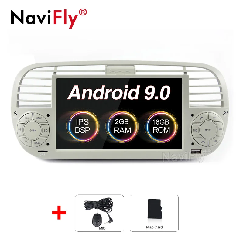 white NaviFly ips экран DSP 2 din android 9,0 автомобильный multimidia gps навигатор для FIAT 500 аудио радио авто стерео аудио автомобиля - Цвет: white