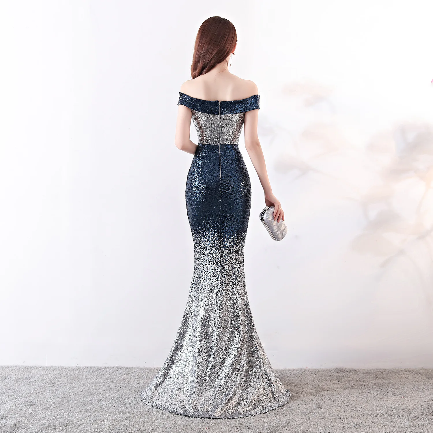 

Sladuo 2021 New Summer Women Sequins Long Mermaid Dress Vestido Sexy Off Shoulder Club Dress Celebrity Evening Party Dresses
