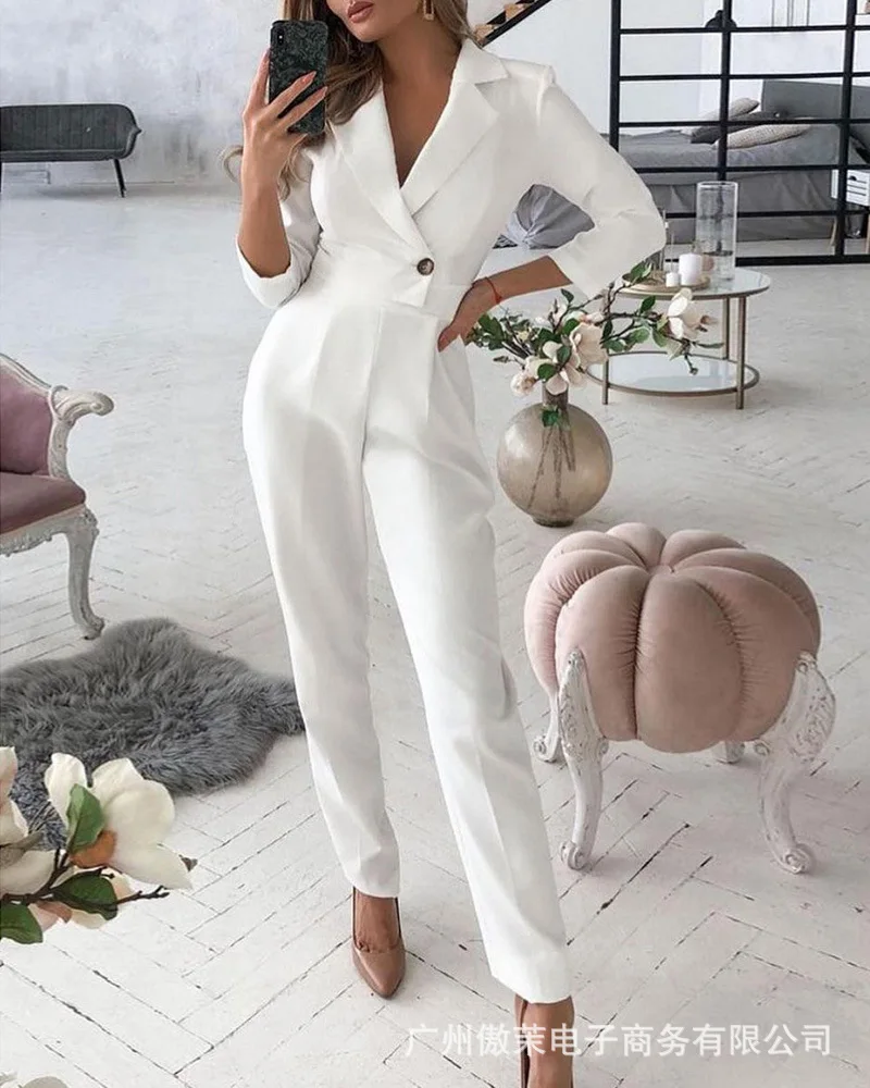 

2021 New White Suit One-piece Trousers Slim Trousers One-piece Trousers
