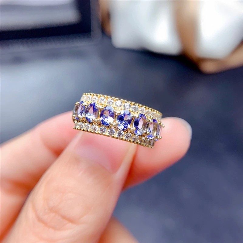 

WEAINY Natural Tanzanite Ring S925 Sterling Silver Women's Fashion Row Ring Natural Gemstone Birthstone Gift for Woman