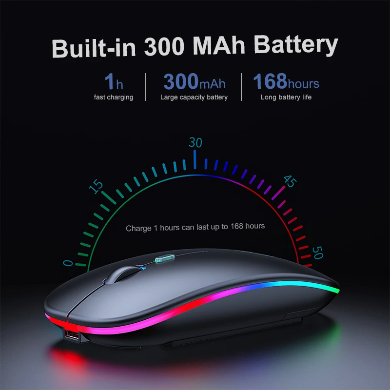 Беспроводная мышь для компьютера RGB Bluetooth перезаряжаемая беспроводная USB