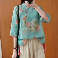 2022 woman traditional chinese clothing top retro flower print hanfu top women tops elegant oriental tang suit chinese blouse