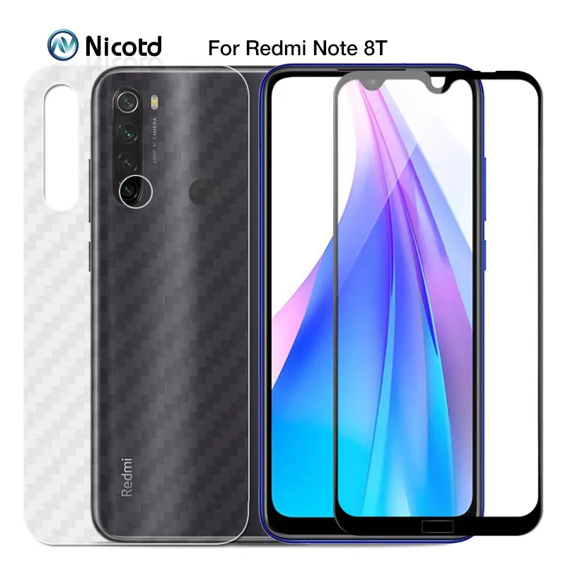 2 в 1 Стекло + задняя пленка для телефона Redmi Note 8T Экран протектор Закаленное полное