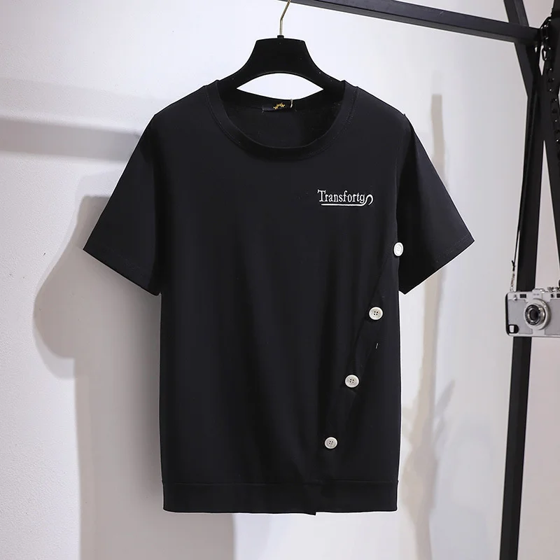 

Fat Mm Irregular Short Sleeve Top Medium Length Loose Thin Base Shirt 2021 Summer New Large T-shirt Female t shirt