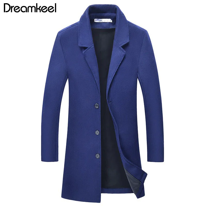 Новое осенне-зимнее шерстяное длинное пальто для мужчин теплое Черное деловое