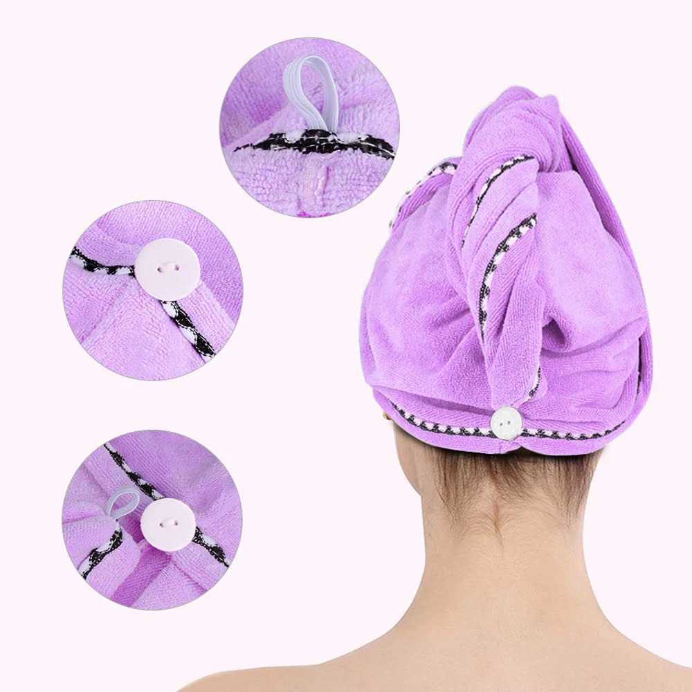Hair Towel Wrap Turban Microfiber Drying Towels Head with Button Quick Dry Super Absorbent for Women Girls hair | Дом и сад