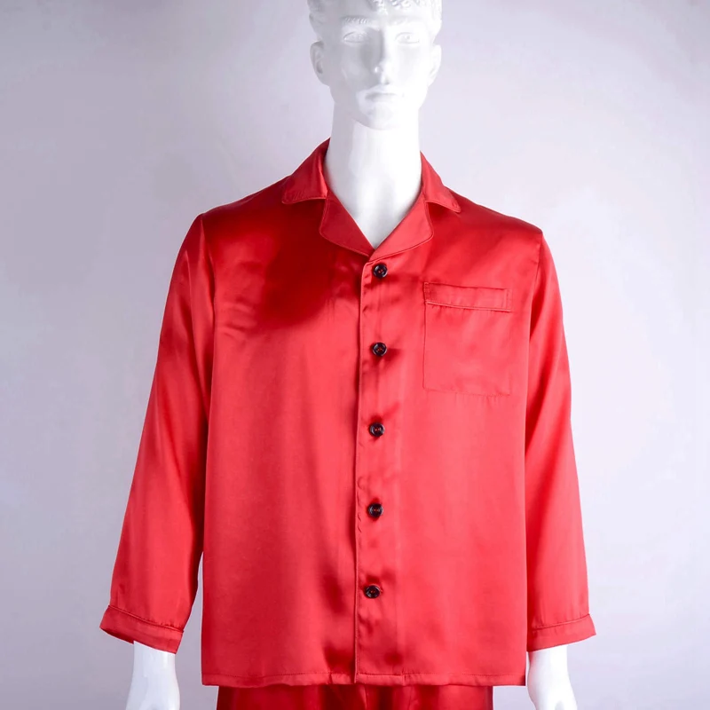 Red Мужские 30 Momme Mulberry шелковые пижамы набор с длинными рукавами пижамы для мужчин s пижамы для мужчин Ночная рубашка и штаны для отдыха Пижамные брюки - Цвет: Red
