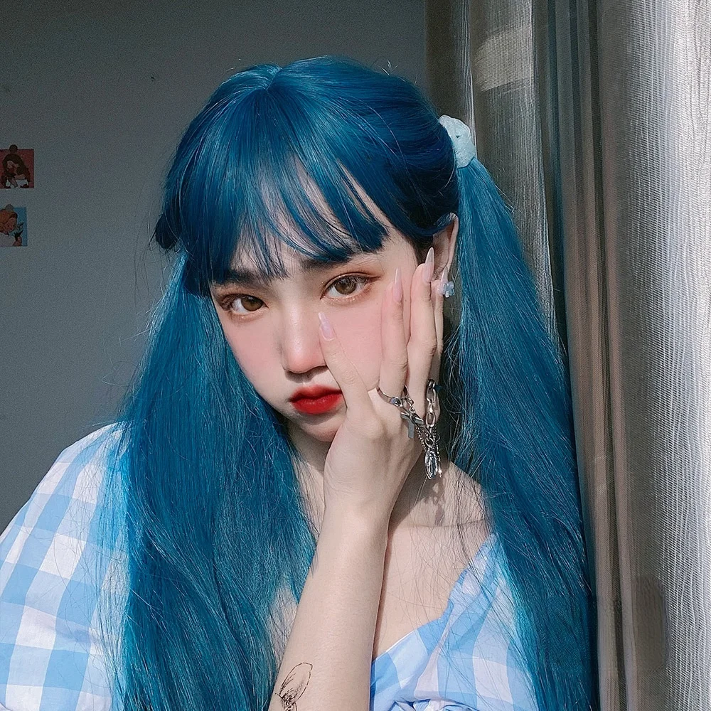 Цветной женский длинный парик прямые волосы онлайн знаменитости Натуральная