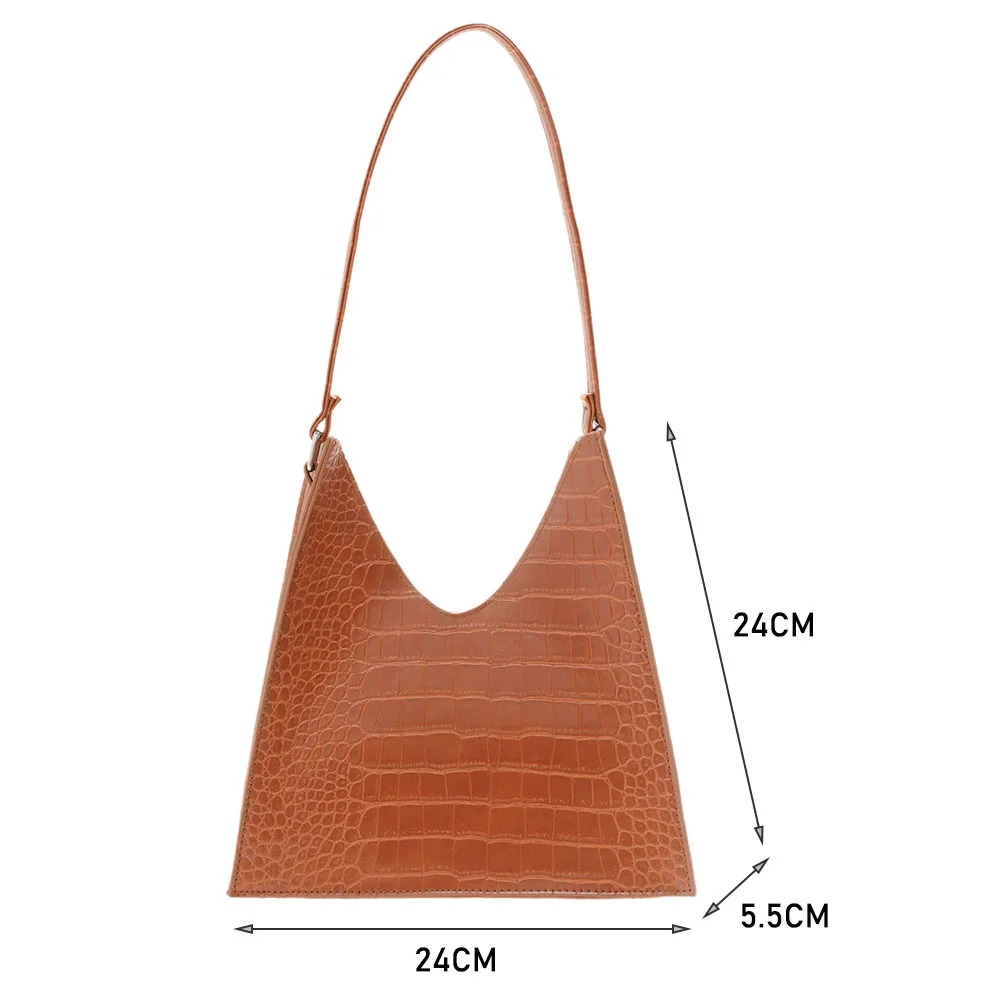 

PU Leather Alligator Pattern Triangle Shoulder Underarm Bag Casual Ladies Solid Color Small Purse Handbags 2021Fashion Women Bag