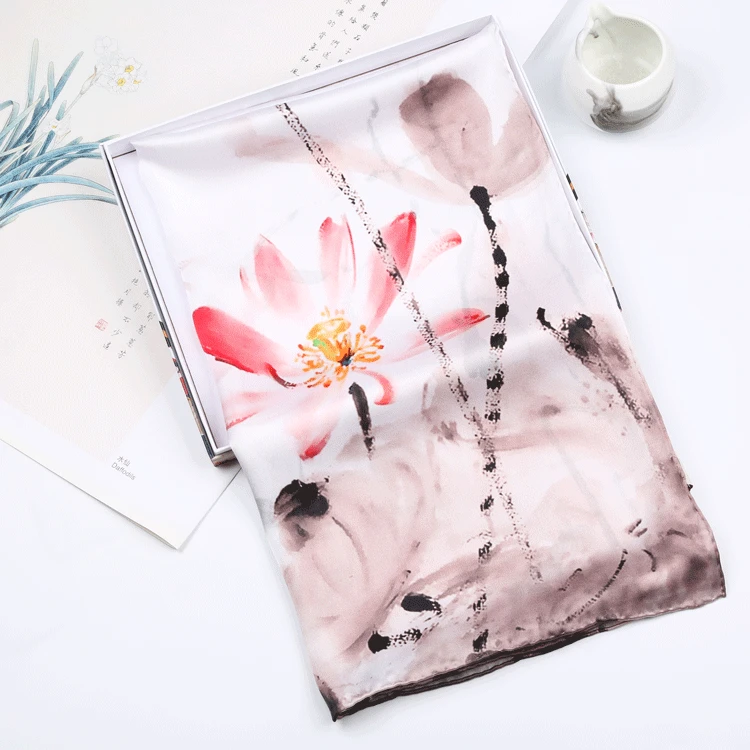 

New Chinese Ancient Style Ink Painting Silk Scarf. Silk Digital Printing Silk Scarf. Ladies Spring Silk Scarf.
