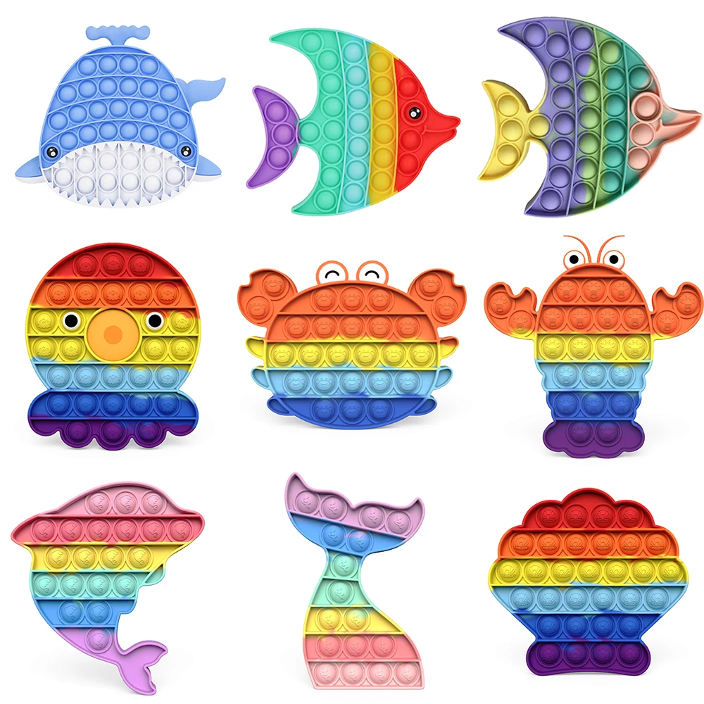 

Under The Sea Rainbow Push Bubble Fidget Sensory Mini Toy Autism Special Fidget Squeeze Funny Stress Reliever Toys антистресс