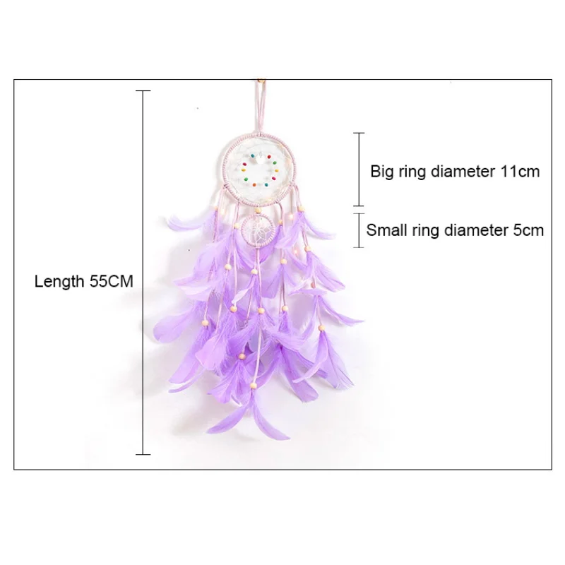 

New Girl Heart Dream Catcher National Feather Ornaments Lace Ribbons Feathers Wrapped Lights Girls Room Decor Dream Catcher Gift