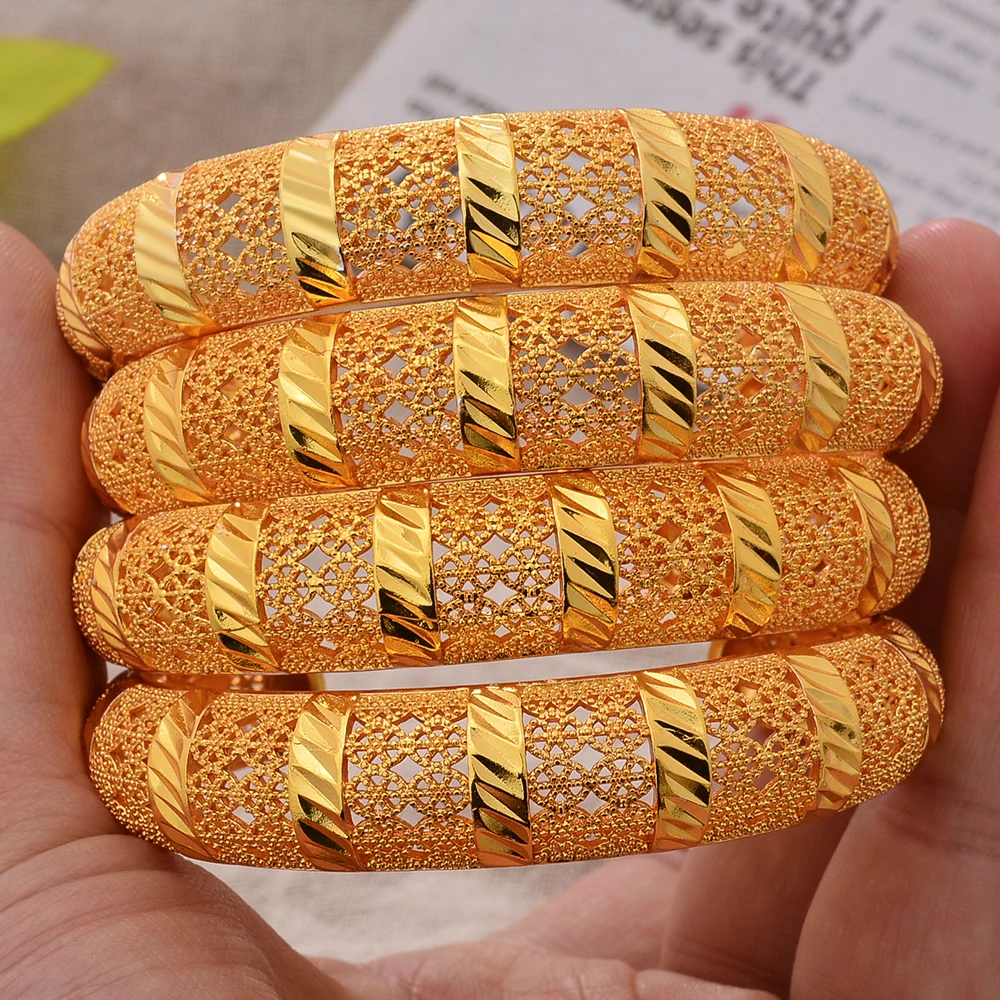 

Dubai Gold Color Bangles For Women African France Cuff Bracelets Wedding Bracelets Party 24K Jewelery Ethiopia Bridal Gifts