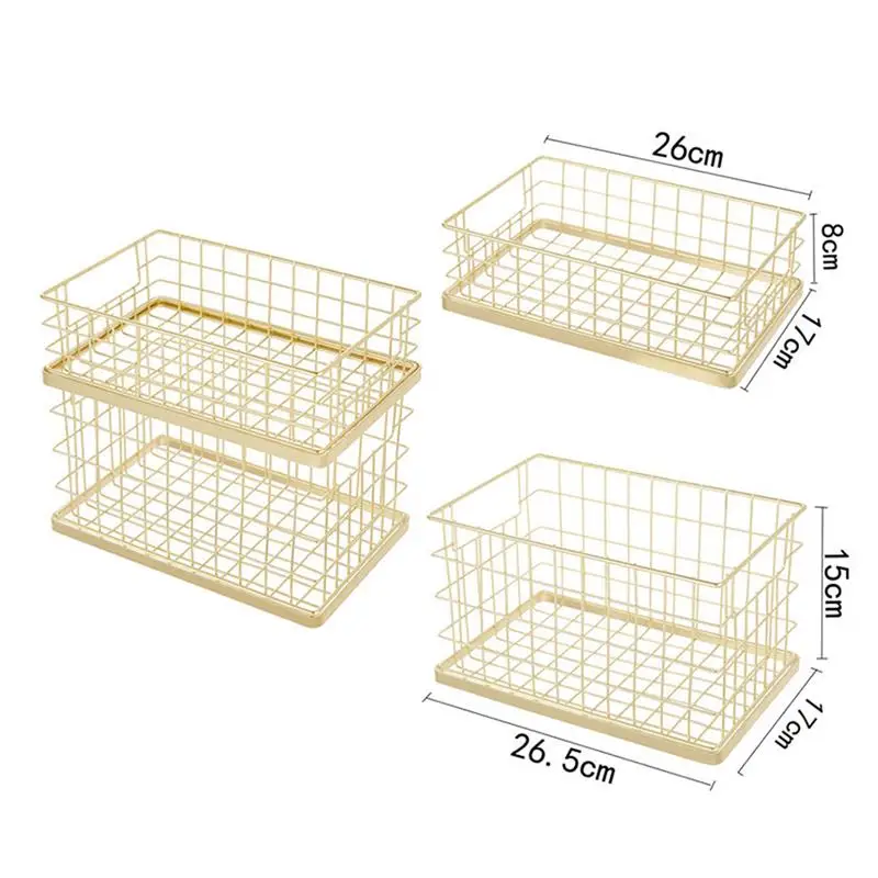 

Wrought Iron Gold Storage Basket Office Desk Sundries Makeup Brushes Pen Holder Table Cosmetic Organizer Net Basket