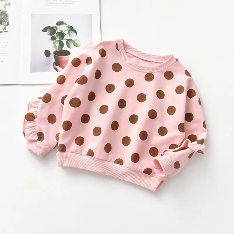 2019 новая футболка для маленьких девочек Осенняя Милая в горошек с длинными