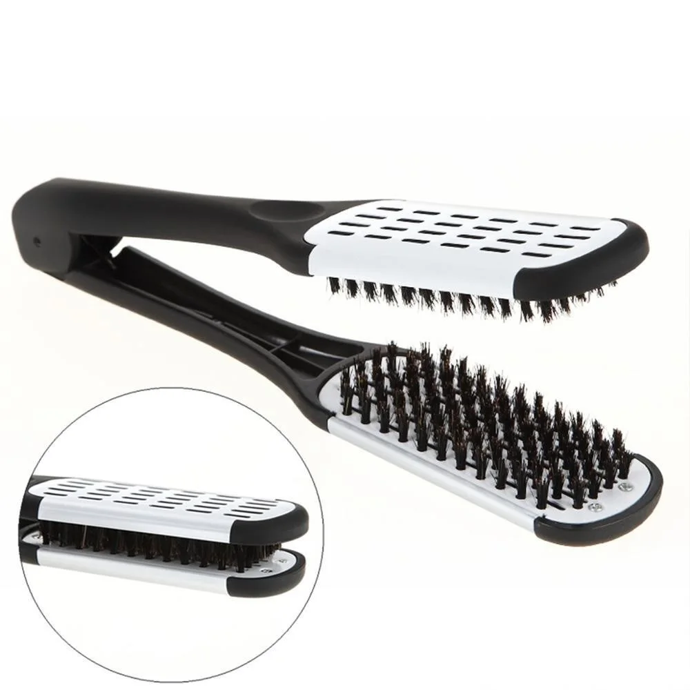 

Pro Hairdressing Straightener Nylon Hair Straightening Double Brushes V Shape Comb Clamp Not Hurt Styling Tools DIY Home