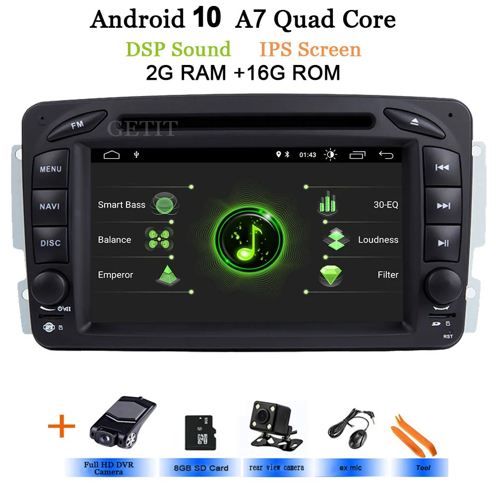 Android 10 стерео радио dvd-плеер для Mercedes Benz/W209/W203/M/ML/W163/Viano/W639/Vito gps Навигация BT wifi Carplay - Цвет: DSP-IPS-2G-Rear-DVR