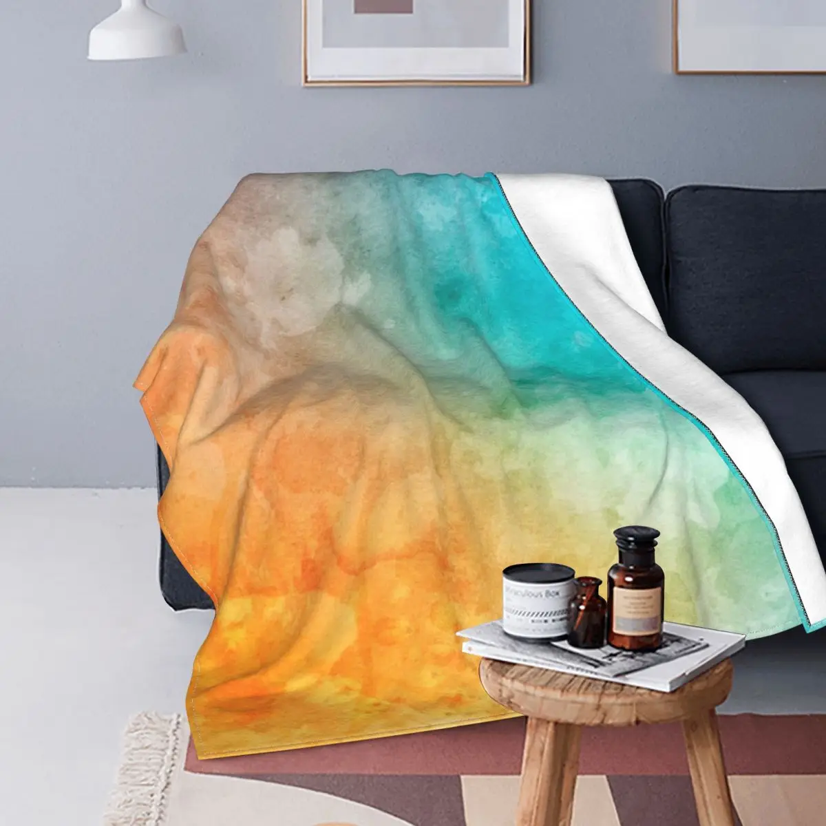 

Mantas de acuarela de franela, decoración textil, arcoíris, multifunción, ligeras, delgadas, para sofá y coche