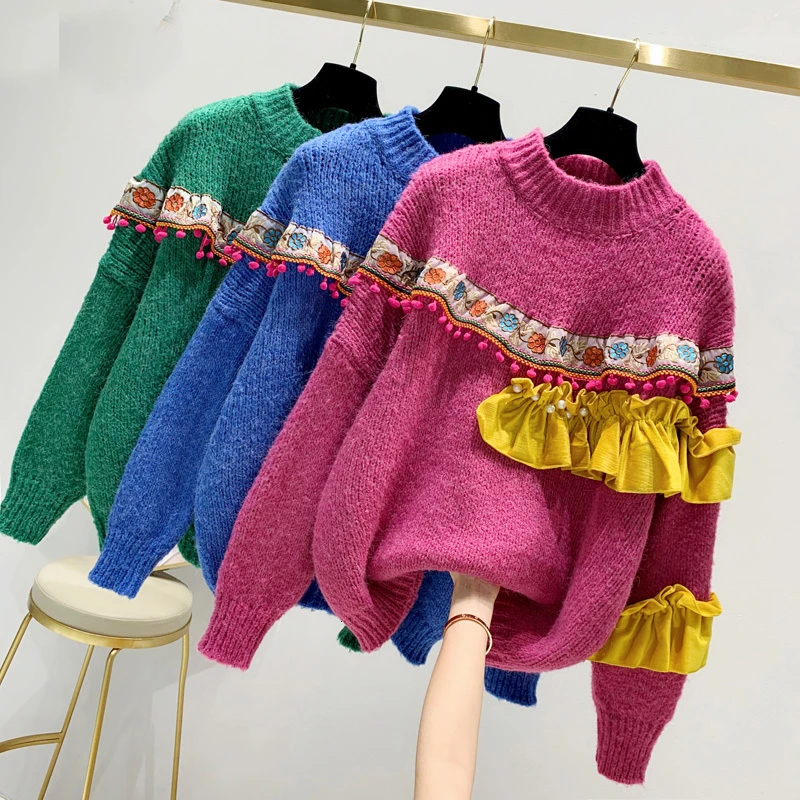 Leiouna свободный свитер с высоким воротником корейский стиль лоскутные 2020 модные